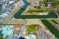 Goryokaku park in springtime cherry blossom season ( April, May ), aerial view star shaped fort in sunny day