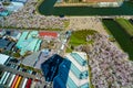 Goryokaku park in springtime cherry blossom season ( April, May ), aerial view star shaped fort in sunny day