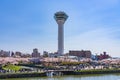 Goryokaku Park Tower in springtime cherry blossom full bloom season