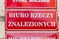 Sign lost-and-found office Polish: Biuro rzeczy znalezionych.