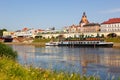 GorzÃÂ³w Wielkopolski town city at river Warta with a regional train type Newag Impuls 2 in Poland Royalty Free Stock Photo