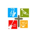 Gospel music logo. Musical instruments for the service of God