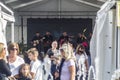 Beautiful shot of Tambura band performing in front of the crowd at the fair. Croatian folklore