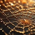 Gossamer Dew: Spiderweb Adorned with Water Droplets. Generative AI Royalty Free Stock Photo