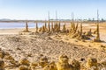 Gossan Reservoir with orange stalagmites on shore, Andalusia, Sp Royalty Free Stock Photo