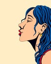 Gossip girl whispering in pop art style. Emotional pretty woman trying to tell or announcing secret message. Beautiful