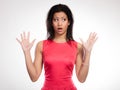 Gossip or stress. Surprised shocked scared woman. Royalty Free Stock Photo