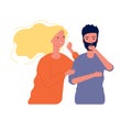 Gossiping male female. Woman speaking with man to ear some secrets whispering vector characters Royalty Free Stock Photo