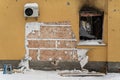 Gostomel, Ukraine - crime scene after Banksy graffiti theft