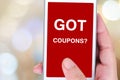 Got coupons? word on smart phone screen, digital marketing Royalty Free Stock Photo