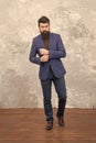 He got great style. Man handsome bearded businessman wear luxury formal suit. Menswear and fashion concept. Guy brutal
