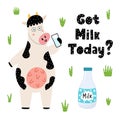 Got milk today print with a cute cow Royalty Free Stock Photo
