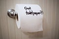 `Got Toilet Paper`, written in sharpie on a toilet paper roll Royalty Free Stock Photo