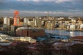 Goteborg industrial harbor city panorama at sunset, Gothenburg, Sweden Royalty Free Stock Photo