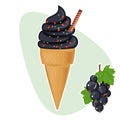 Goth black charcoal ice cream in cone, summer trend.