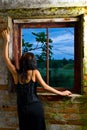 Goth woman at window Royalty Free Stock Photo