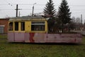 Gotha T57 tram stand on the tracks at the depot