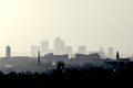 Gotham Retro Photo Filter - London Cityscape at Sunrise with early morning mist from Hampstead Heath looking towards Royalty Free Stock Photo