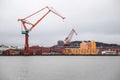 Gothenburg Port With Cranes On a Cold Winter`s Day, Sweden