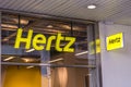 Gothenburg, Sweden - April 14, 2020: Logo of car rental company Hertz in Nordstan Royalty Free Stock Photo