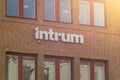 Gothenburg, Sweden - April 14, 2020: Logo of the debt collection company Intrum in Gothenburg