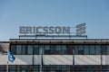 Gothenburg, Sweden - April 29 2019: Sign of telecom company Ericsson on top of a building at Lindholmen