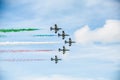 Frecce Tricolori, 313ÃÂ° Gruppo Addestramento Acrobatico, performing at Gothenburg Aero Show Royalty Free Stock Photo