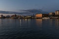 Gothenburg - Sweden. Circa June 2023: Gothenburg cityscape seen from river at sunset.