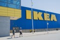 Gothenburg - Sweden. Circa June 2018: Swedish flag and IKEA logo on facade. Royalty Free Stock Photo