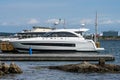 Docked Jeanneau Leader 46 powerboat.. Royalty Free Stock Photo