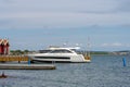Docked Jeanneau Leader 46 powerboat.. Royalty Free Stock Photo