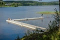 Floating docks by a beach..