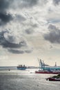Large Maersk container ship leaving port of Gothenburg.. Royalty Free Stock Photo