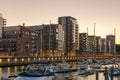 Expensive Swedish condominiums for upper class after sunset in Eriksberg on Hisingen,