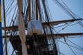 Mast of east indiaman replica Gotheborg with modern communications antennae..