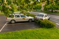 Badly parked car in bushes Royalty Free Stock Photo