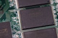 Memory chips of a SATA SSD hard drive..