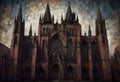 Gothic aesthetic in cathedral design, grand entrance and towering spires, Generative AI