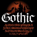 Gothic alphabet font. Hand drawn uppercase and lowercase letters and numbers.