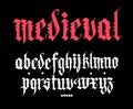 Gothic alphabet. Vector. Medieval latin white letters on a black background. Elegant font for tattoo design. Ancient European styl