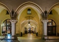 Gothic arcades of Cloth Hall on Main Market Square in Krakow by night Royalty Free Stock Photo