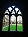 Gothic arch window, Durham Cathedral cloisters Royalty Free Stock Photo