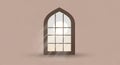Gothic Arch Window with Sunlight Rays Streaming Through on a Muted Pinkish Brown Wall gothic window Royalty Free Stock Photo