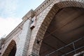 Gothic arches of a church with anti-seismic steel tie rods Marche, Italy