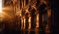 Gothic architecture illuminated by street lights at dusk generated by AI