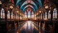 Gothic architecture illuminates ancient spirituality inside famous basilica generated by AI