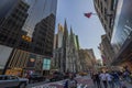Gothic architecture of St. Patrick\'s Cathedral in New York City amidst the skyscrapers on Fifth Avenue. Royalty Free Stock Photo