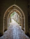 Gothic archway in medieval path in Souzay Champigny France.