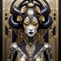 Gothic art deco biomechanical being reminiscent of geisha shaman inspired by punky voodoo robot Royalty Free Stock Photo