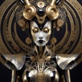 Gothic art deco biomechanical being reminiscent of geisha shaman inspired by punky voodoo robot Royalty Free Stock Photo